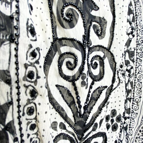 NWT Chico's Ramika Peri Poncho Black White One Size Sheer Beaded Embroidered - Picture 5 of 13